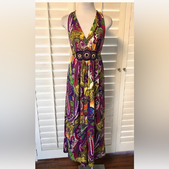 ICE Floral Paisley Gem Tie Maxi Dress Size 6 - Picture 1 of 8